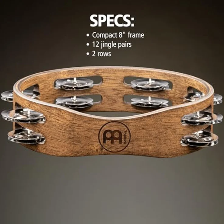 Meinl CTA2WB Compact Tambourine, 2-reihig mit 12 Paar Stahlschellen, Durchmesser 8", Holzkessel, Farbe: Walnut Brown – Bild 5