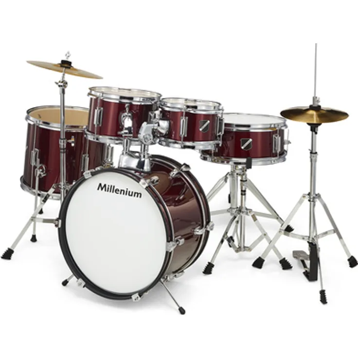 Millenium Focus Junior Drum Set Red, 5-teiliges Schlagzeug Set für Kinder, inklusive Bass Drum, Tom Toms, Snare Drum und Hardware, rot