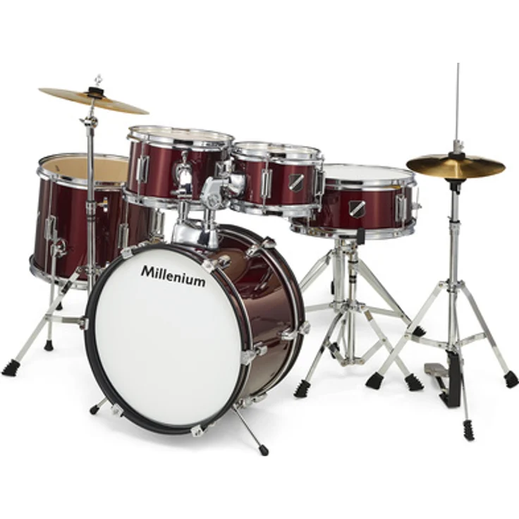 Millenium Focus Junior Drum Set Red, 5-teiliges Schlagzeug Set für Kinder, inklusive Bass Drum, Tom Toms, Snare Drum und Hardware, rot