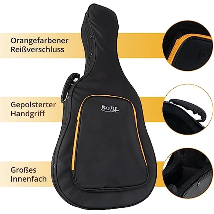 ROCKTILE KGSC-5122BK Klassikgitarre Softcase, Handlicher Leichtkoffer mit gepolstertem Formeinsatz und Rucksackgarnitur, schwarz – Bild 2