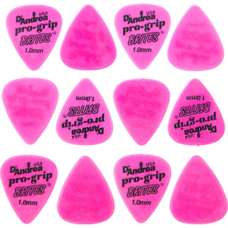 dAndrea Pro-Grip Brites Picks 1,00 mm, rutschfeste Plektren in Pink, 12 Stück