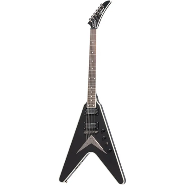 Epiphone Dave Mustaine Flying V Custom, E-Gitarre mit Mahagoni Korpus, 2x Seymour Duncan Humbucker, Black Metallic