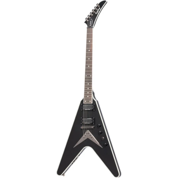 Epiphone Dave Mustaine Flying V Custom, E-Gitarre mit Mahagoni Korpus, 2x Seymour Duncan Humbucker, Black Metallic
