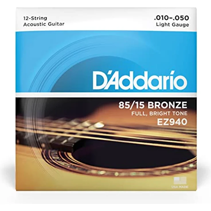 D'Addario EZ940 Gitarrensaiten für Westerngitarre | 12-saitige Akustikgitarre | 85/15 Bronze, Light (10-50) – Bild 2