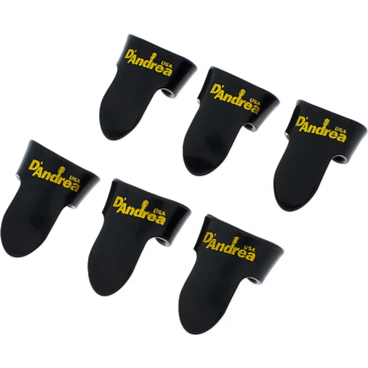 dAndrea Finger Picks 6-Set Medium, schwarze Fingerplektren aus Kunststoff, handgefertigt in den USA