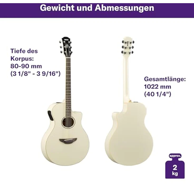YAMAHA APX600 Elektroakustik-Gitarre – Thinline-Korpus, 25" Mensur, System65 Tonabnehmer, 3-Band EQ, integriertes Stimmgerät, ovales Schallloch – Vintage White – Bild 3