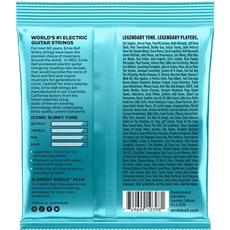 Ernie Ball Mighty Slinky Nickelwound E-Gitarrensaiten, Stärke 8.5-40, heller und ausgewogener Ton, Element Shield-Verpackung für frische Saiten – Bild 2