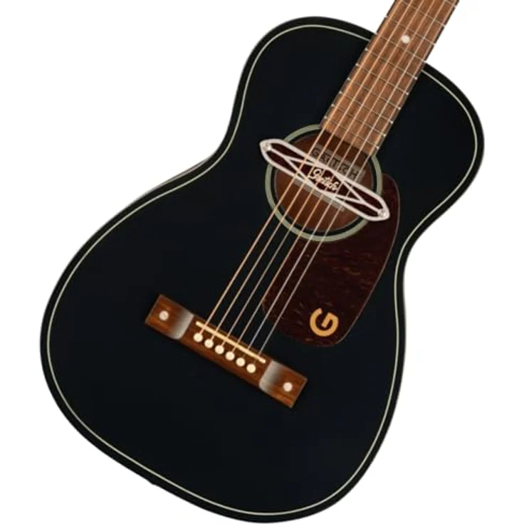 Gretsch JD Parlor DELTO TSPG BLKT, Parlor-Westerngitarre mit laminiertem Sapele, schwarzer Decke und naturfarbenem Boden, Walnussgriffbrett, Deltoluxe Tonabnehmer – Bild 1