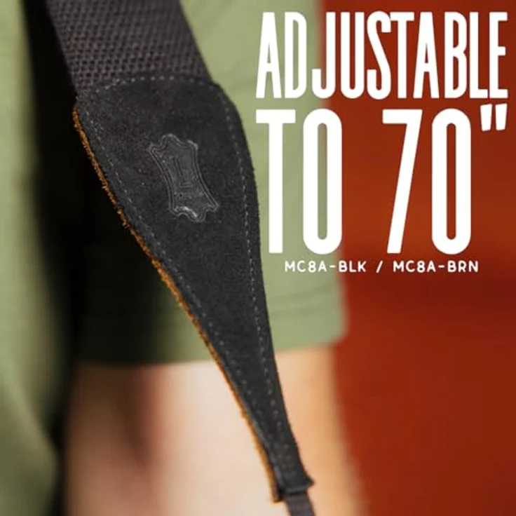 Levys Cotton Acoustic Strap 2" BR, Gitarrengurt aus Baumwolle mit Wildleder-Endstück, verstellbar von 102 cm bis 178 cm, braun – Bild 3