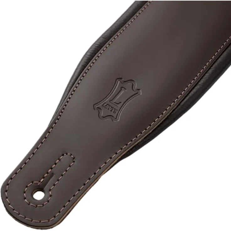 Levys Amped Leather 3" DBR, Gitarrengurt aus Vollnarbenleder mit Schaumstoffpolsterung, dunkelbraun, verstellbar von 94 cm bis 130 cm – Bild 8