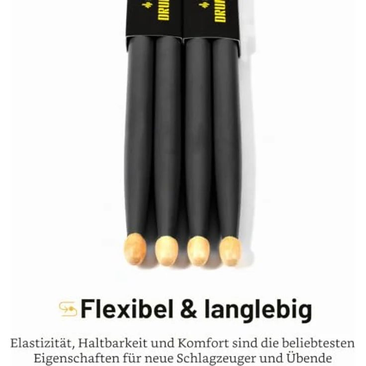 Donner 5A Drumsticks, Schwarz, klassisches Ahornholz, 2 Paar mit Tragetasche, korrosionsbeständig, umweltfreundlich – Bild 5