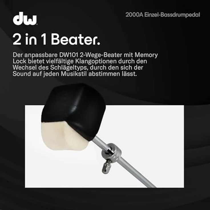 DW 2000A Single Bass Drum Pedal, Einzelfußmaschine mit Accelerator Antrieb und einstellbarem Fußbrettwinkel, inklusive 2-Way DW101 Beater – Bild 4