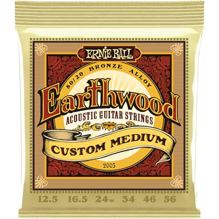 Ernie Ball Earthwood Custom Medium 80/20 Bronze Saiten für Akustikgitarre, Stärke 12.5-56, klarer Ton und hohe Projektion – Bild 1