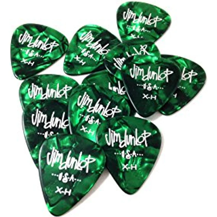Jim Dunlop Celluloid Green Pearloid Plektrum, extra schwer, 12 Stück mit bissigem Angriff und klarer Klangfarbe