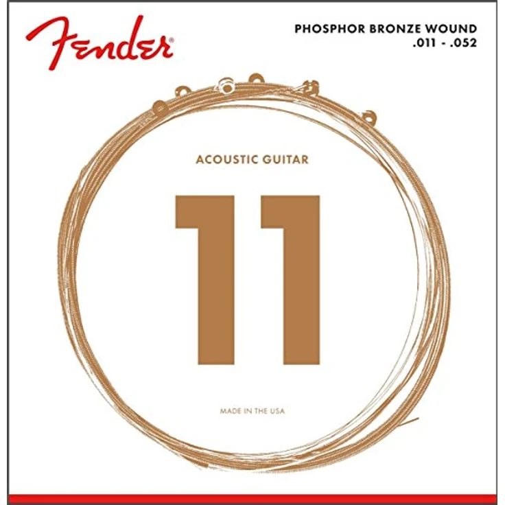 Fender 60CL Phosphor-Bronze Akustikgitarrensaiten, Custom Light, .011-.052 Stärke, Satter warmer Klang, Langlebig, Hex-Core, Kugel-Ende Satz – Bild 1