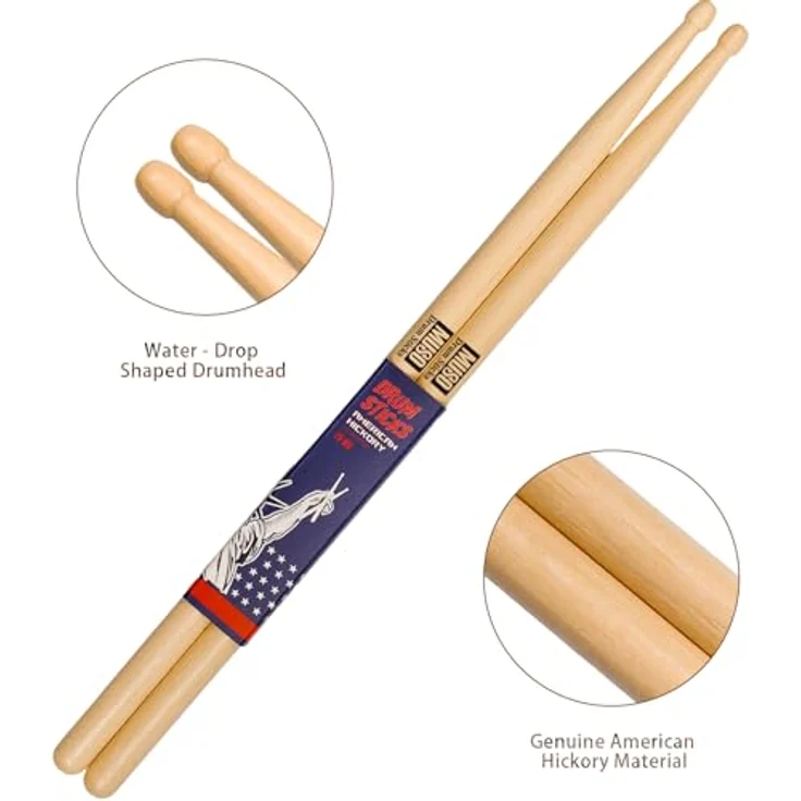 MUSO Premium Trommelstöcke, amerikanisches Hickory-Holz, rutschfester Gummigriff, verfügbar in 5A, 7A und 2B, ideal für Schlagzeuger aller Niveaus – Bild 5