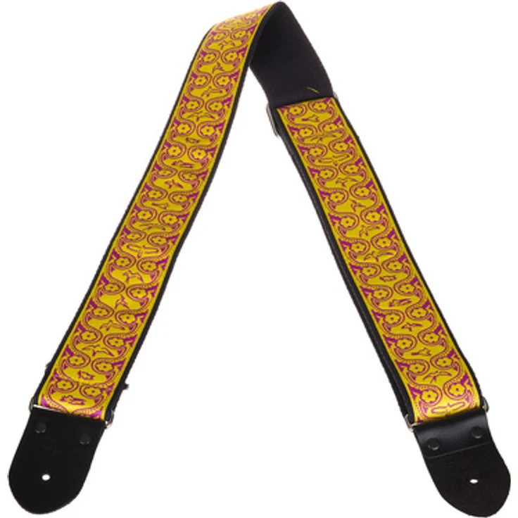 PRS Retro Strap Fleur Violet, Gitarrengurt aus Nylon mit Lederenden, 152 cm, gelb/violett, Made in Canada
