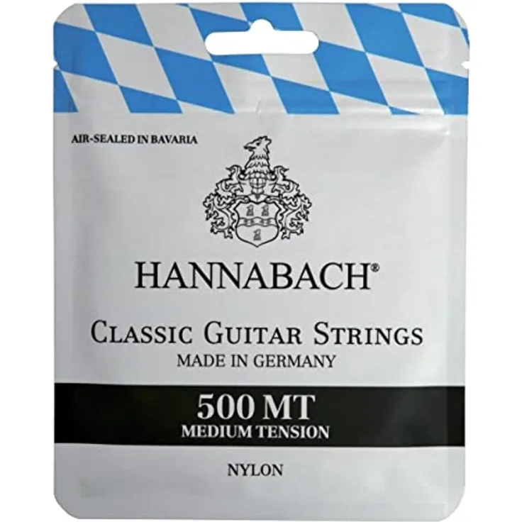 Hannabach 500MT Saiten für Klassikgitarre, Medium Tension, Nylon und versilberter Kupferdraht, allergikerfreundlich, luftdicht verpackt