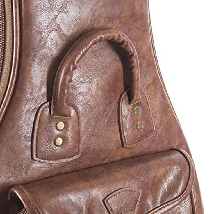 Fame Gigbag Electric Bass Antique Deluxe, Robustes Kunstleder, Hochverdichtete Schaum-Polsterung, Vintage-Design mit Messing-Applikationen, Variabeles Halskissen, Rucksackgarnitur, Mehrere Zubehörtaschen – Bild 3