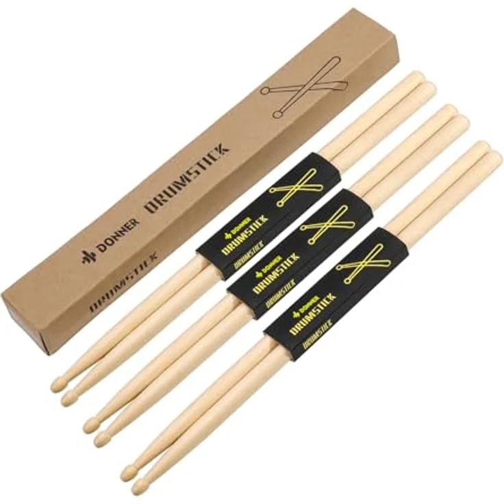 Donner 5A Drumsticks, klassisches Ahornholz, 3 Paar mit Tragetasche, korrosionsbeständig und umweltfreundlich – Bild 3