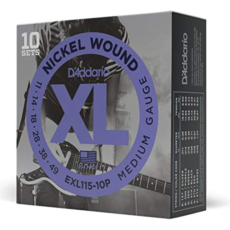 D'Addario EXL115-10P Nickel Wound E-Gitarrensaiten, Medium, 11-49, 10 Sets für Blues-Jazz Rock, hergestellt in den USA – Bild 1