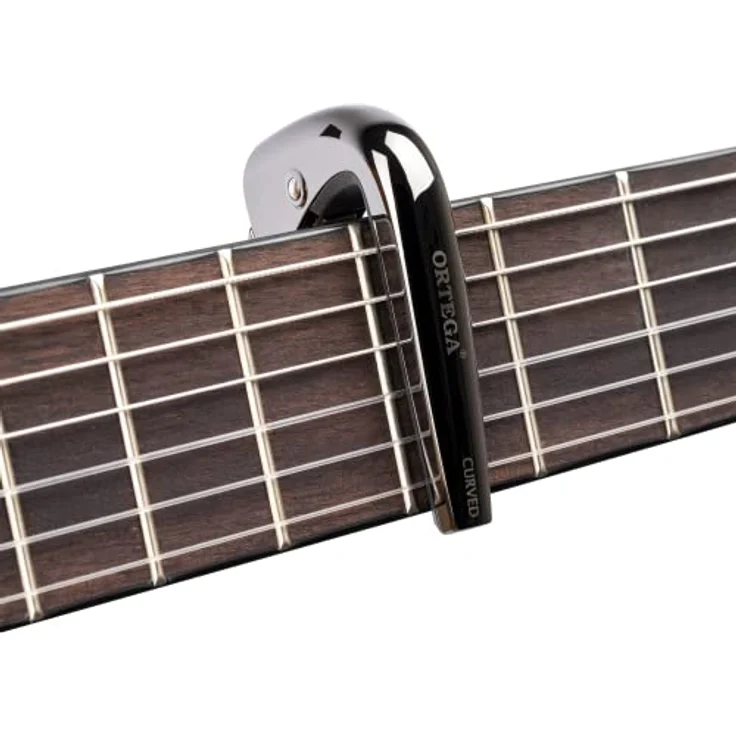 Ortega TNCAPOCV-BCR Kapodaster, Aluminium Black Chrome Edition für Gitarren mit gewölbtem Griffbrett bis 52mm, Quick-Lock-System – Bild 2