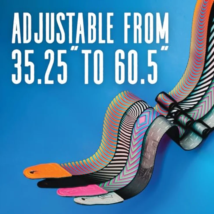 Levys Worm Hole Strap, Gitarrengurt aus Polyester mit Leder-Endstück, schwarz & weiß, verstellbar von 90 cm bis 154 cm, Optical Illusion Series – Bild 6