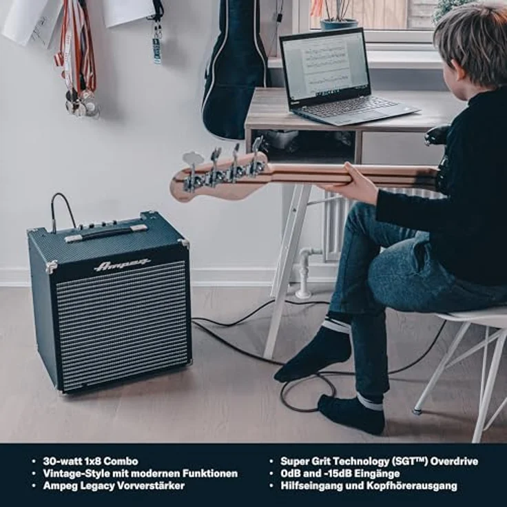 Ampeg Rocket Bass RB-108 II, E-Bass Combo mit 30 Watt, 8" Lautsprecher, 3-Band EQ und SGT Overdrive, 10,5 kg – Bild 6