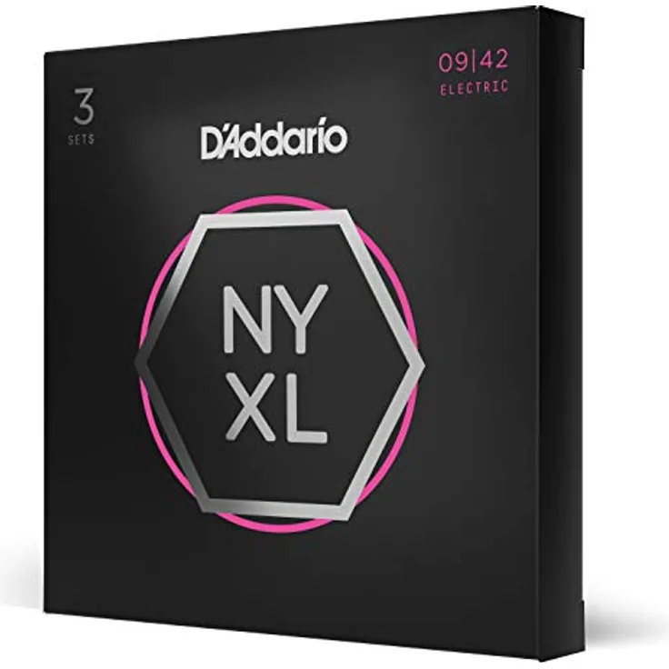 Daddario NYXL0942-3P, E-Gitarrensaiten 3er Pack, High-Carbon-Stahllegierung, Stärke: 009-042, 30% reißfester, höherer Output mit punch und crunch