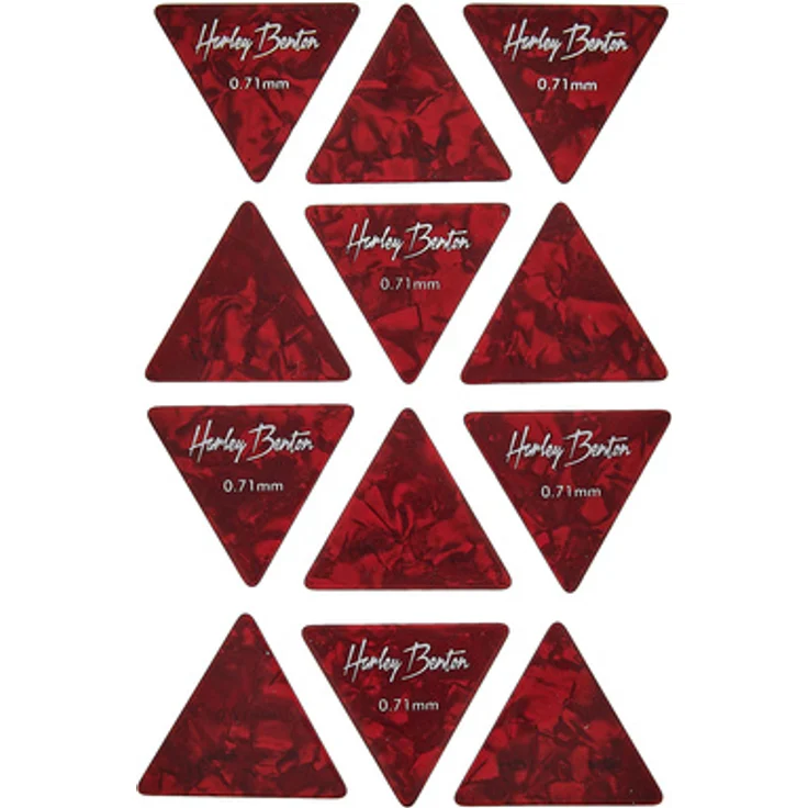 Harley Benton Big Triangle Pick Set 0,71, Plektrumset mit 12 Picks, Celluloid, gleichseitiges Dreieck, Stärke 0,71 mm