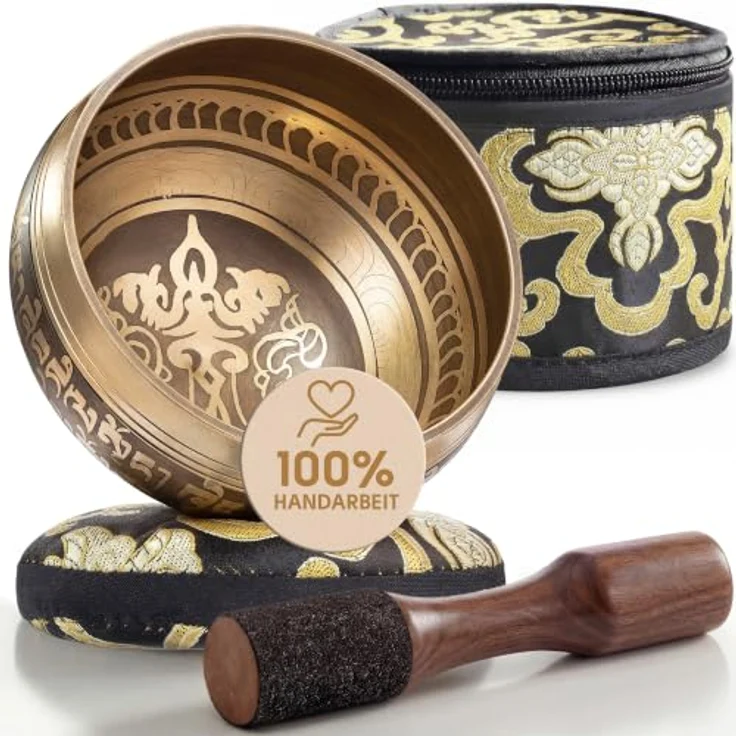 Silent Mind Klangschale Ø10 cm Bronze, Handgefertigtes Komplett-Set mit Kissen und Klöppel, klarer stabiler Klang für Meditation und Achtsamkeit – Bild 1