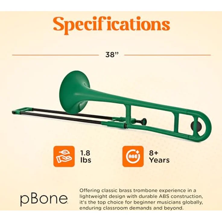 pBone music pBone Green, Bb-Tenorposaune aus ABS-Kunststoff mit Fiberglas-Zug, 0,8 kg, inkl. Kunststoff-Mundstück und Gig Bag, grün – Bild 4