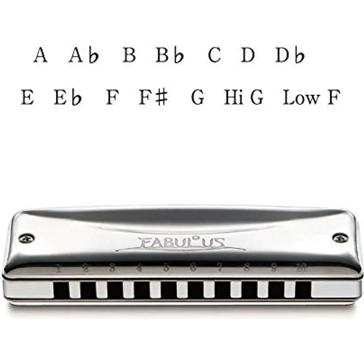 Suzuki F-20J Fabulous Diatonic, Mundharmonika in D-Stimmung, 10 Kanzellen, Messing versilbert, inkl. Etui – Bild 4