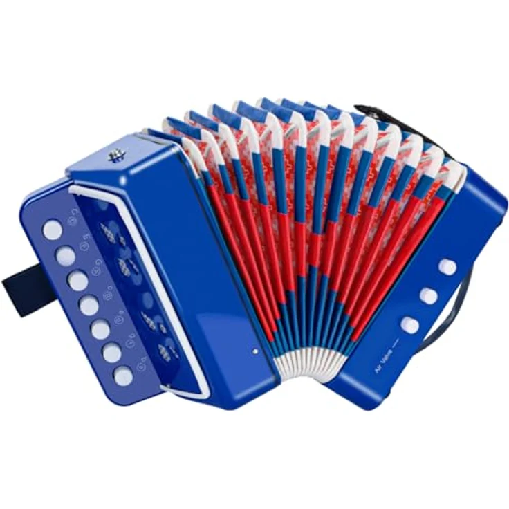 TLGREEN Akkordeon Kinder, 10 Tasten Ziehharmonika mit Riemen, sicheres und robustes Musikinstrument für Anfänger, tragbar, blau – Bild 1