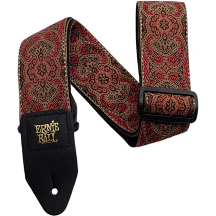 Ernie Ball E-Guitar Strap Crimson Paisley, stabiler Gitarrengurt aus Polypropylen mit Leder-Enden, extra lang von 104-182 cm – Bild 2