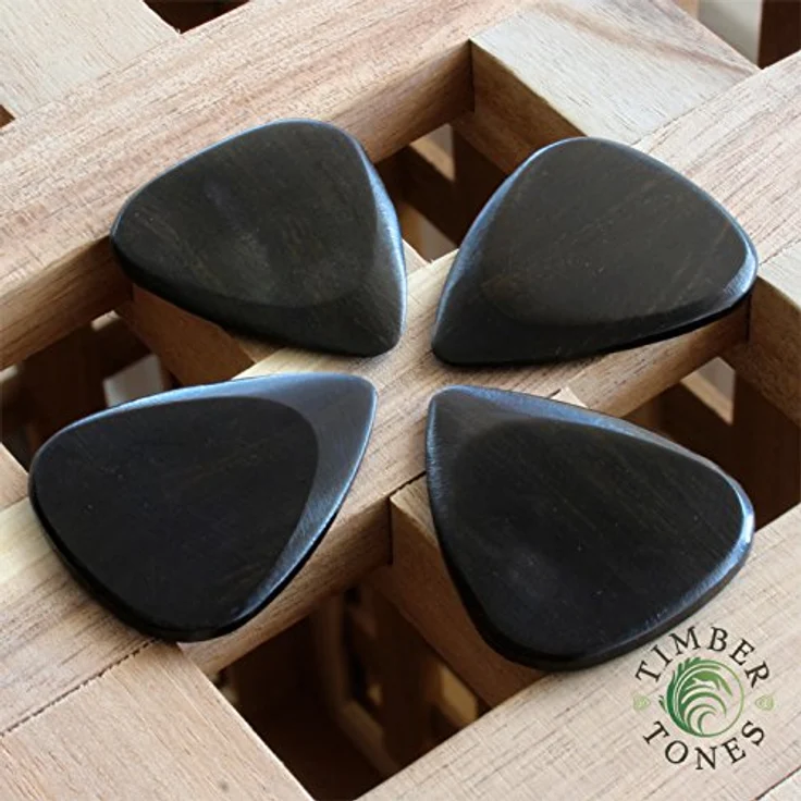 Timber Tones TTEG4 Plektrum für E-Gitarren, 4er Set aus Lignum Vitae, Afrikanischem Ebenholz, Sonokeling und Brosimum, handbearbeitet und gewachst – Bild 2