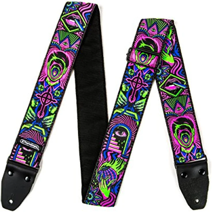 Dunlop Ilovedust Headspace Green Strap, Gitarrengurt aus Jacquard-gewebtem Stoff, verstellbar von 86 cm bis 165 cm, 51 mm breit, Lederendstücke – Bild 2