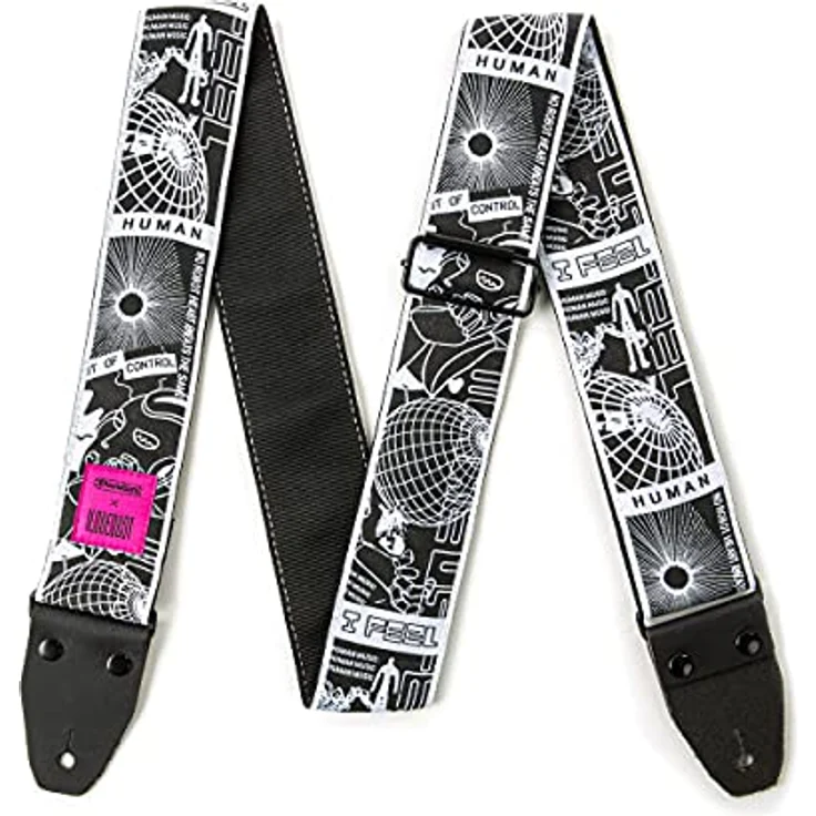 Dunlop I Love Dust/Robot Heart Strap, Nylon Gitarrengurt mit Robot Heart Motiv, schwarz, einstellbare Länge 84 - 152 cm, 5 cm breit, Echtleder Enden – Bild 2