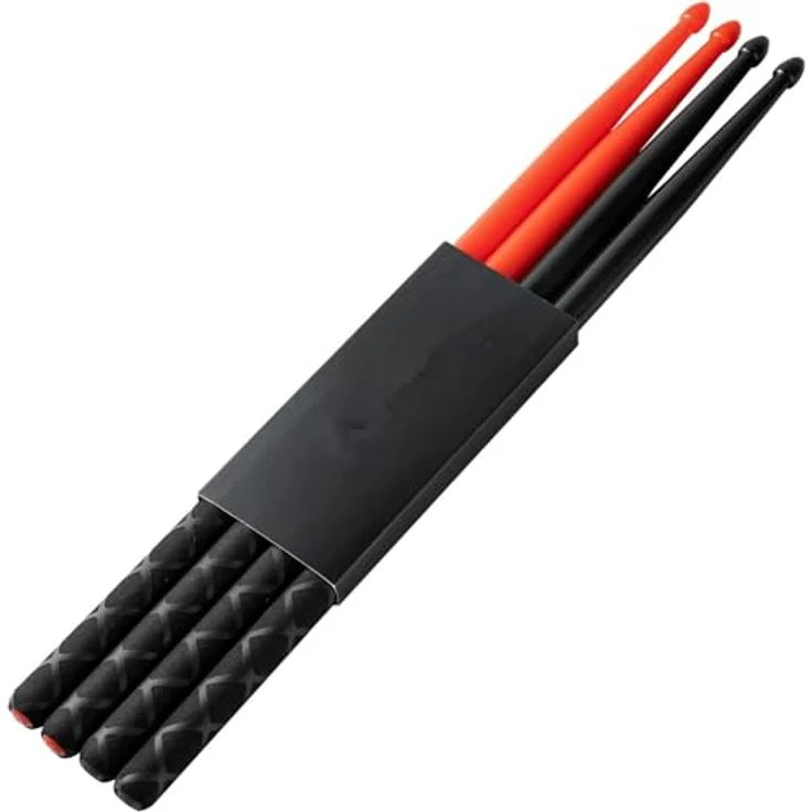 Musfunny Nylon Drumsticks 5A, 2 Paar mit Anti-Rutsch-Griffen, leichte und haltbare Kunststoff-Drumsticks für Kinder und Erwachsene, Schwarz und Rot – Bild 1