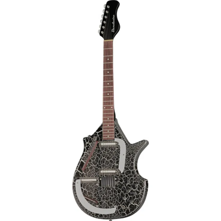 Danelectro Sitar Black Crackle, E-Gitarre mit Hollow-Body, Ahornhals und 2 Single Coil Tonabnehmer