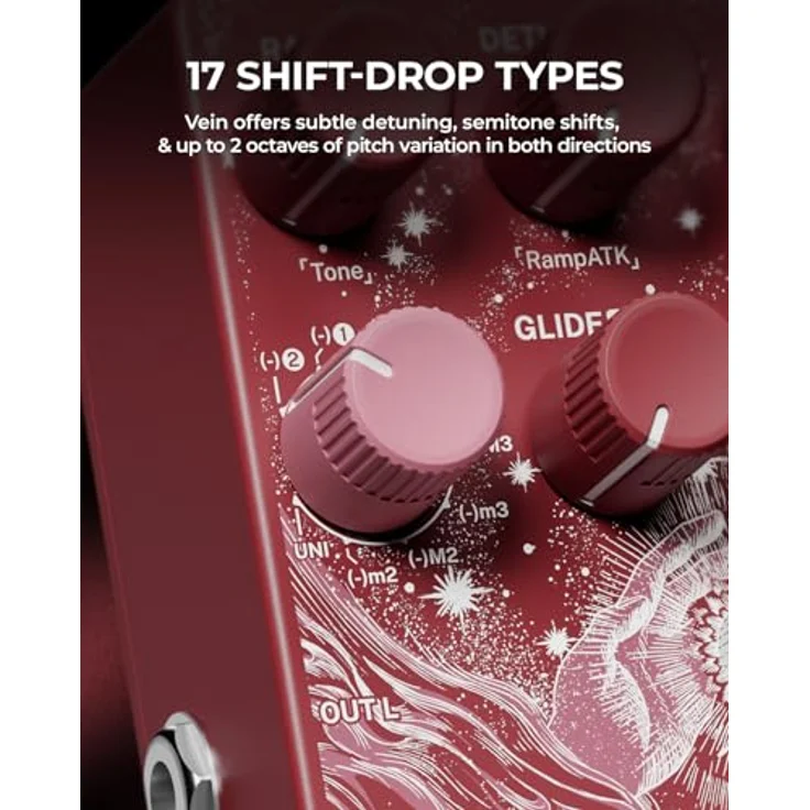 Klowra Vein Pitch Shifter Gitarrenpedal für E-Gitarre – Polyphones Pitch-Shifting mit 17 Shift-Drop-Typen, mikrotonales True Stereo, massive Detune-Reichweite, präziseres Tracking, CTRL-Steuerung (Rot) – Bild 2