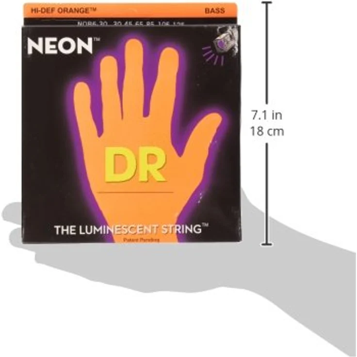 DR Strings Hi-Def Neon Orange NOB6-30 – E-Bass Saitensatz Medium 30-125, leuchtend orange, handgefertigt in den USA – Bild 3