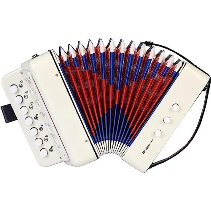 TLGREEN Akkordeon Kinder, 10 Tasten Ziehharmonika mit Riemen, tragbares Musikinstrument für Anfänger, geeignet für Erwachsene und Kinder ab 3 Jahren, Weiß