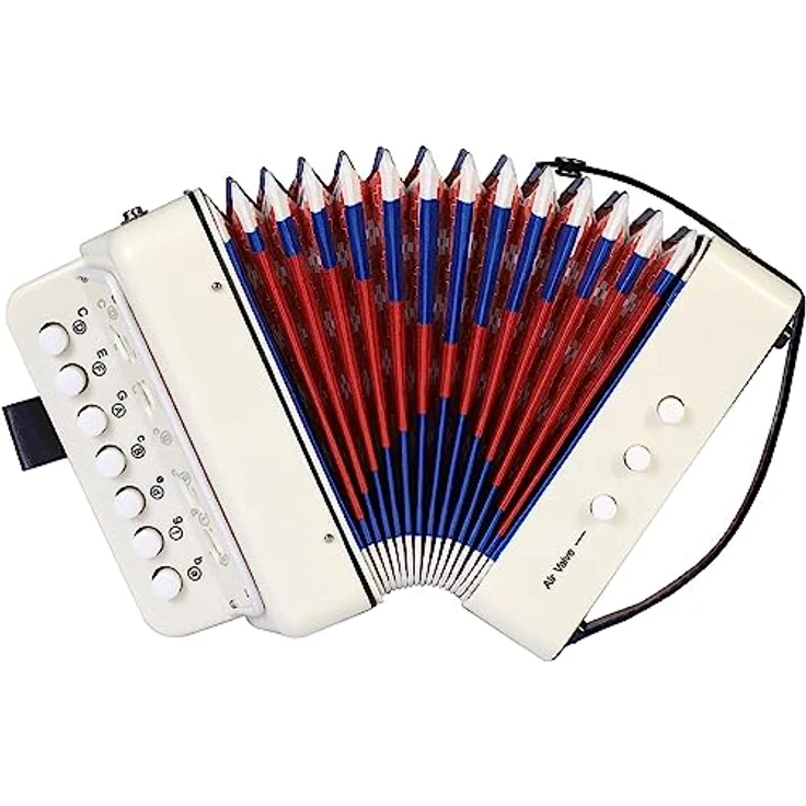TLGREEN Akkordeon Kinder, 10 Tasten Ziehharmonika mit Riemen, tragbares Musikinstrument für Anfänger, geeignet für Erwachsene und Kinder ab 3 Jahren, Weiß – Bild 1