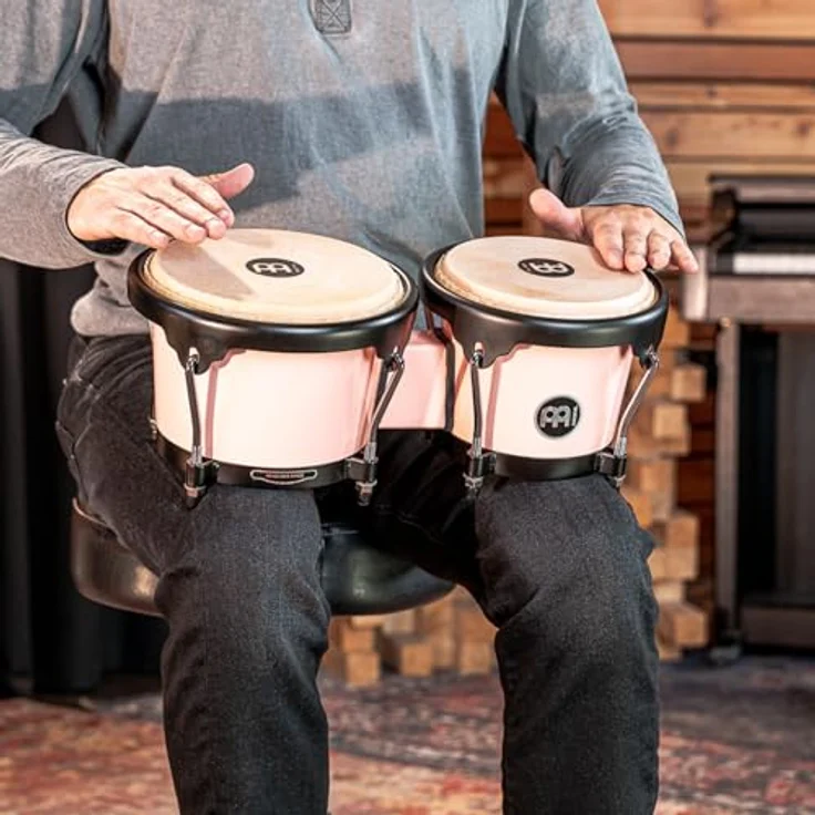 Meinl HB50FP Journey Bongo, 6,5" Macho & 7,5" Hembra, aus ABS Kunststoff, Flamingo Pink, handselektierte Wasserbüffelfelle, inklusive Stimmschlüssel – Bild 11