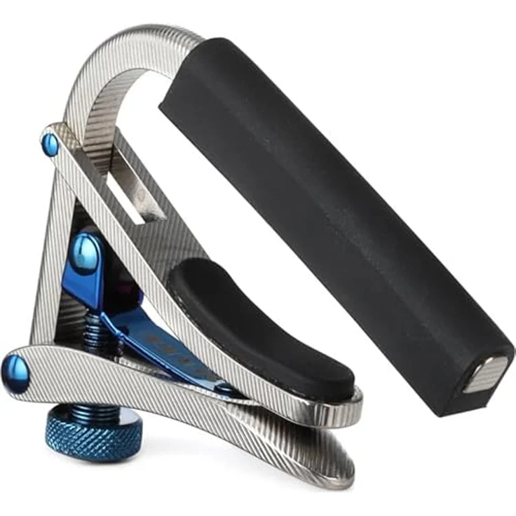 Shubb T1 Titanium, Kapodaster für Akustik-/E-Gitarre aus massivem Titan mit blauen Applikationen, ergonomischem Hebel und Rollenmechanik, Titan – Bild 5