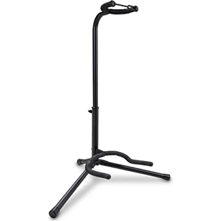 BSX GITARRENSTÄNDER CLASSIC schwarz, höhenverstellbar von 62 - 70 cm, universeller Ständer für Akustik-, E- und Bass-Gitarren mit abklappbaren Fußstreben und Gummipolsterung – Bild 1