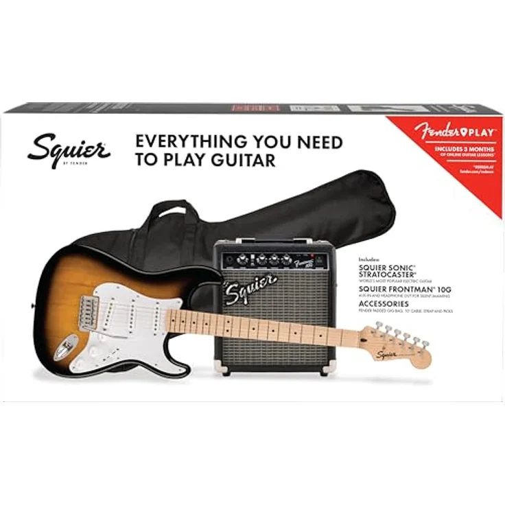 Squier Sonic Stratocaster Pack 2TSB, E-Gitarre mit 3x Ceramic Single-Coil Tonabnehmer, 2-Color Sunburst, inkl. Verstärker und Zubehör – Bild 2