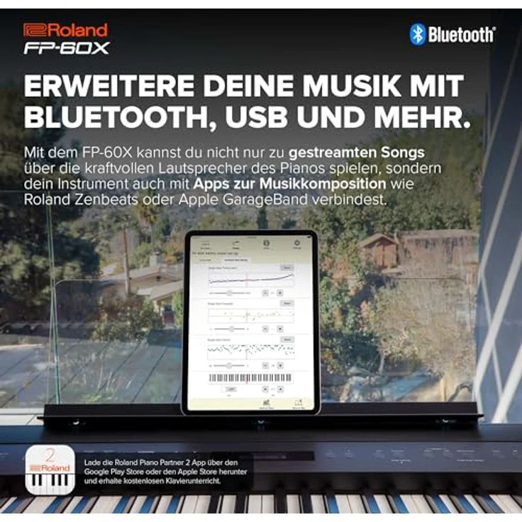 Roland FP-60X WH, Digitalpiano mit 88 Tasten PHA-4 Tastatur, 16 SuperNATURAL Klänge, Bluetooth Audio und MIDI, integriertes Lautsprechersystem, weiß – Bild 5