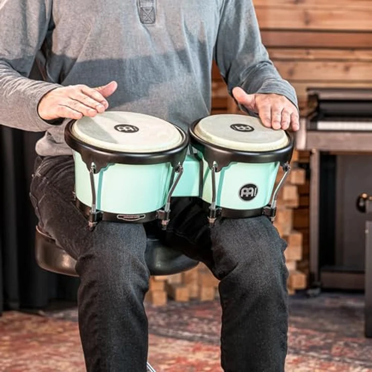 Meinl HB50SF Journey Bongo Green, 6,5" Macho & 7,5" Hembra, ABS Kunststoff, handselektierte Wasserbüffelfelle, schwarze Hardware, Seafoam Green – Bild 11